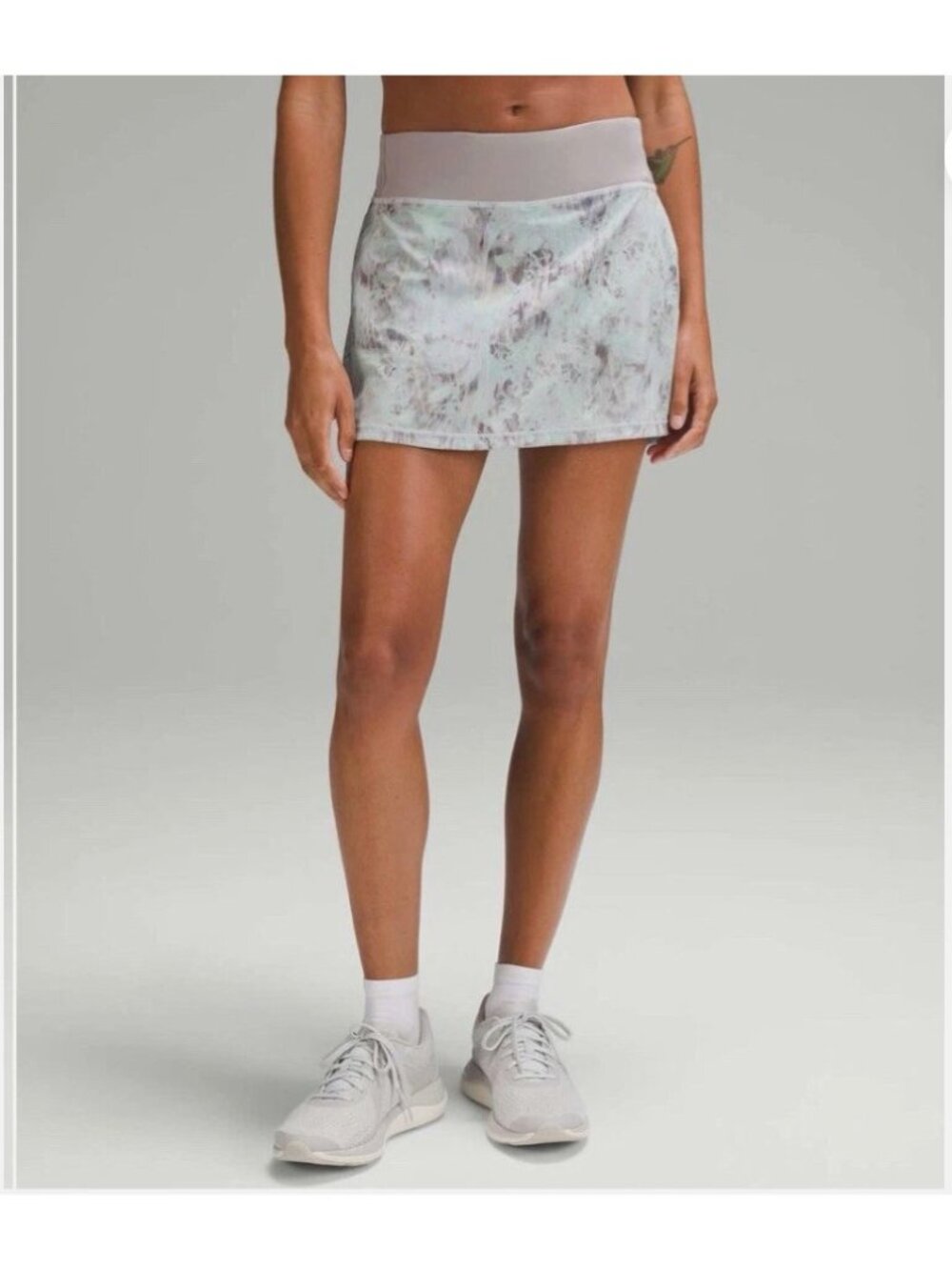 Lululemon Skort Womens 0 Gray Floral Print Lined Athletic Tennis Zip Pocket